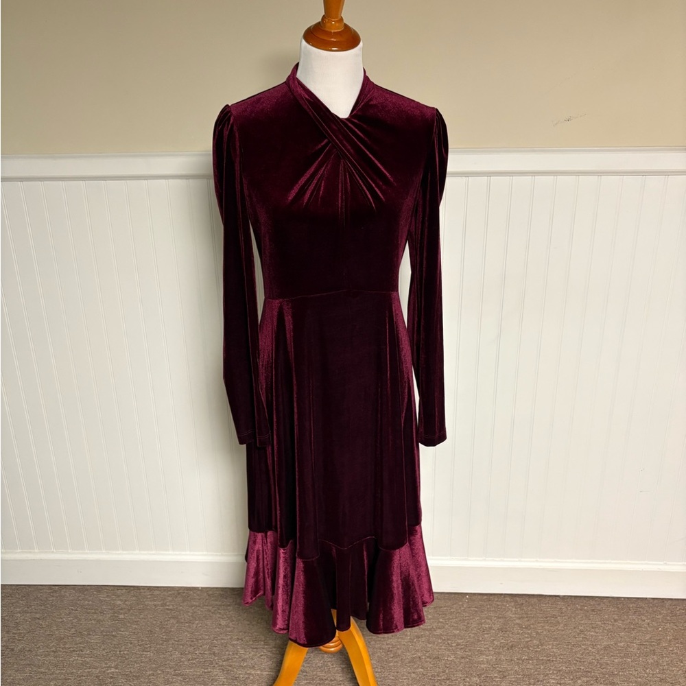 Maison Tara Deep Burgundy Long Sleeve Dress
